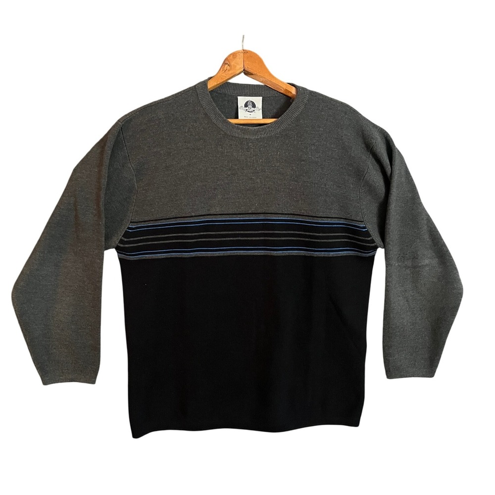 Pineapple Connection Gray Black Striped Long Sleeve Crewneck Sweater Size M